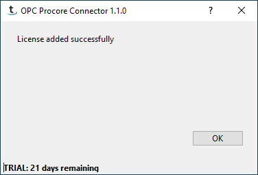 Licensing success message