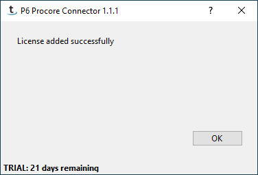 Licensing success message