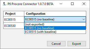 Multiple project export options